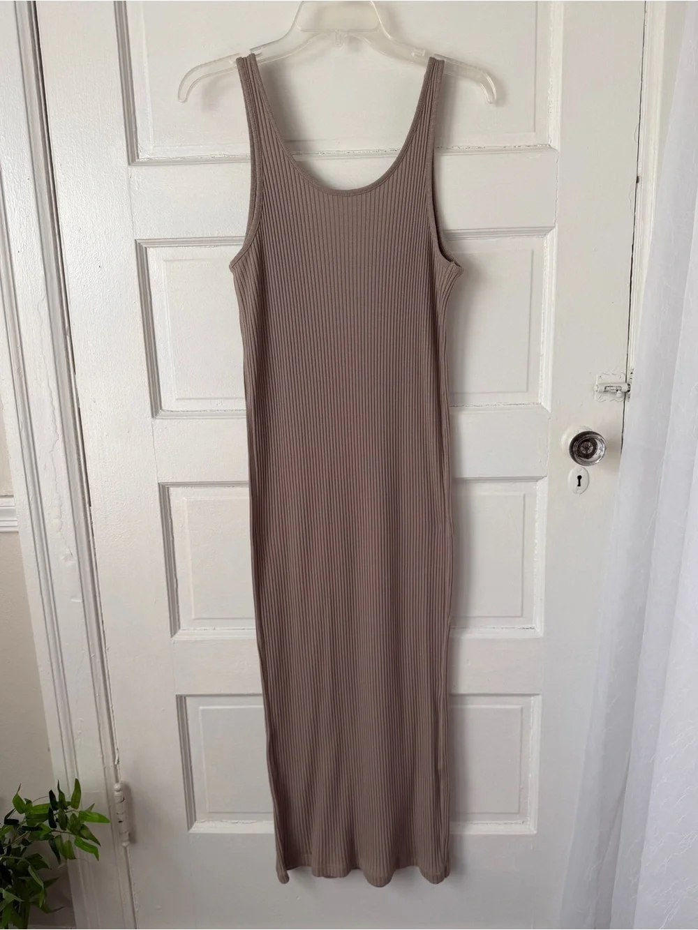 H&M Taupe Ribbed Knit Sleeveless Maxi Dress Neutral Casual Summer Cotton Blend L